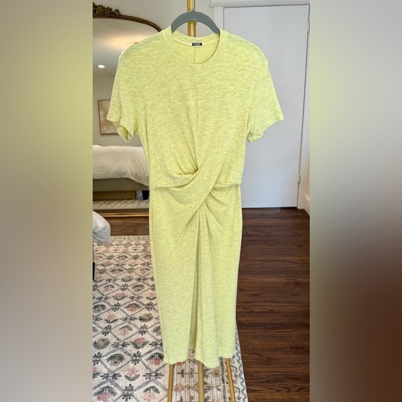 Monrow Light Yellow Knotted Short Sleeve Midi Casual Shirt Dress NWOT- Small - Picture 1 of 4